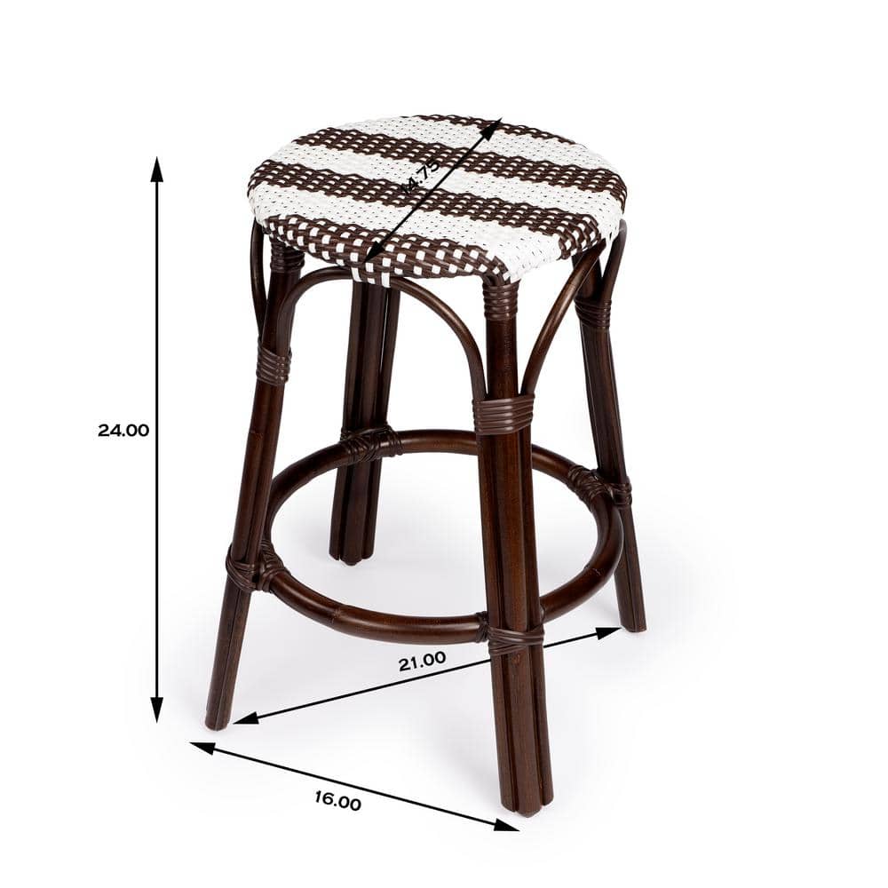 Coastal Bistro Dark Brown Rattan Counter Stool with White Stripes