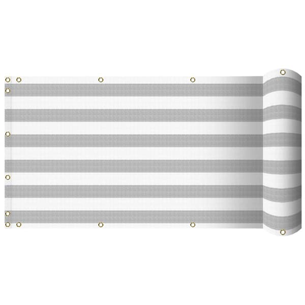 BANSA ROSE 3 ft. x 10 ft. Grey White Stripes Balcony Privacy Fence Screen with UV Blockage for Balcony Porch Patio Deck Yard