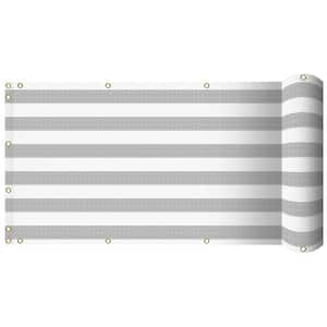 3 ft. x 50 ft. Grey White Stripes Balcony Privacy Fence Screen with UV Blockage for Balcony Porch Patio Deck Yard