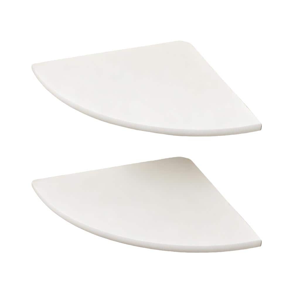 12 in. White Round Solid Wood Corner Floating Shelves Set of 2