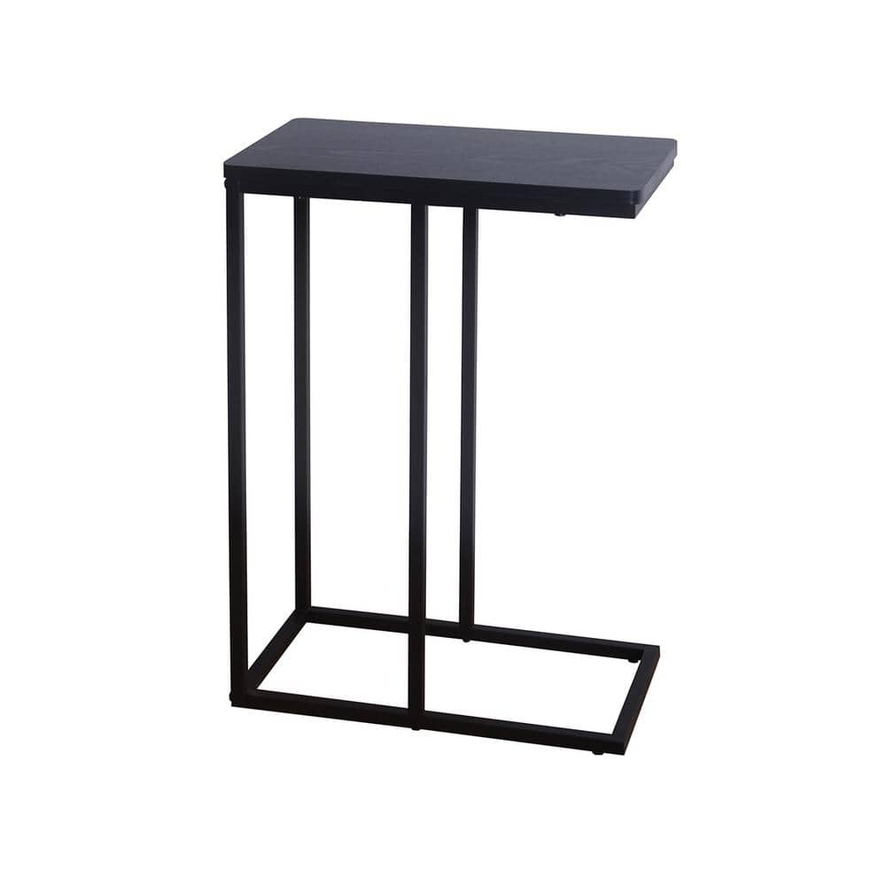 HOUSEHOLD ESSENTIALS 10.25 in. Black Oak Wide C-Shaped Side Table Black ...