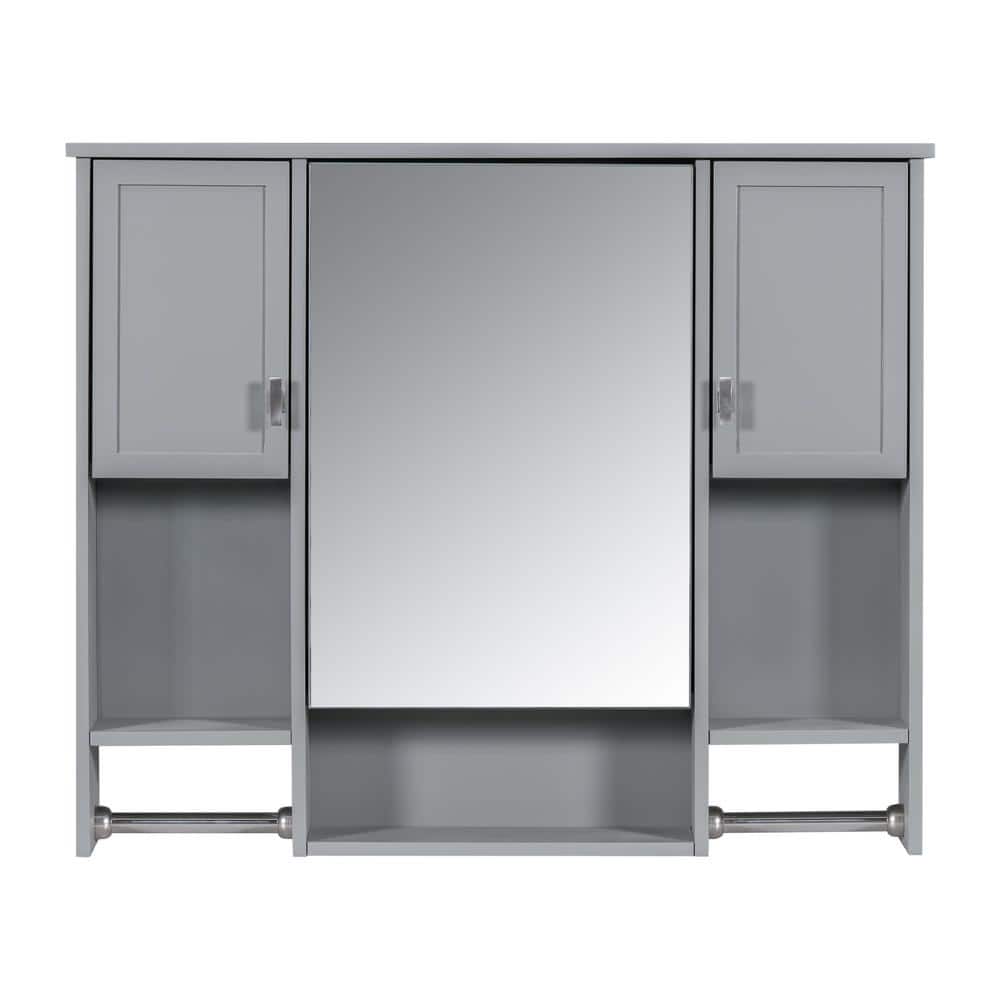 35 in. W x 6.7 in. D x 28.7 in. H Bathroom Storage Wall Cabinet with Mirror in Gray, Medicine Cabinet with Towels Bar price history on PriceWatchPro