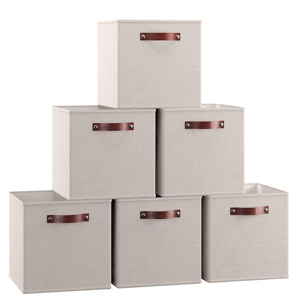 Hastings Home 6-Pack Storage Bins 10.5-in W x 10.5-in H x 11.5-in D Beige  Polypropylene Collapsible Bin in the Storage Bins & Baskets department at