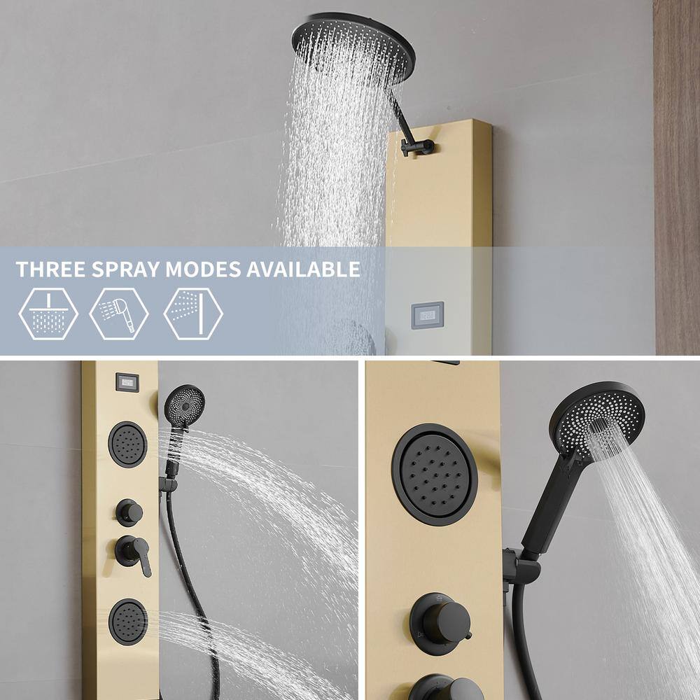 Gold and Black Stainless Steel Shower Panel System with Rainfall Shower Head