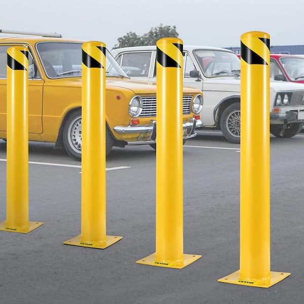 Safety Bollard Post 48 in. H x 4.5 in. D Safety Bollard Yellow Powder Coat Pipe Steel Barrier Safety Post (1-Piece)