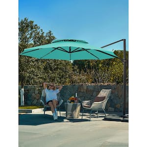 12 ft. Aluminum 360-Degree Rotation Cantilever Patio Umbrella with Cover in Peacock Blue