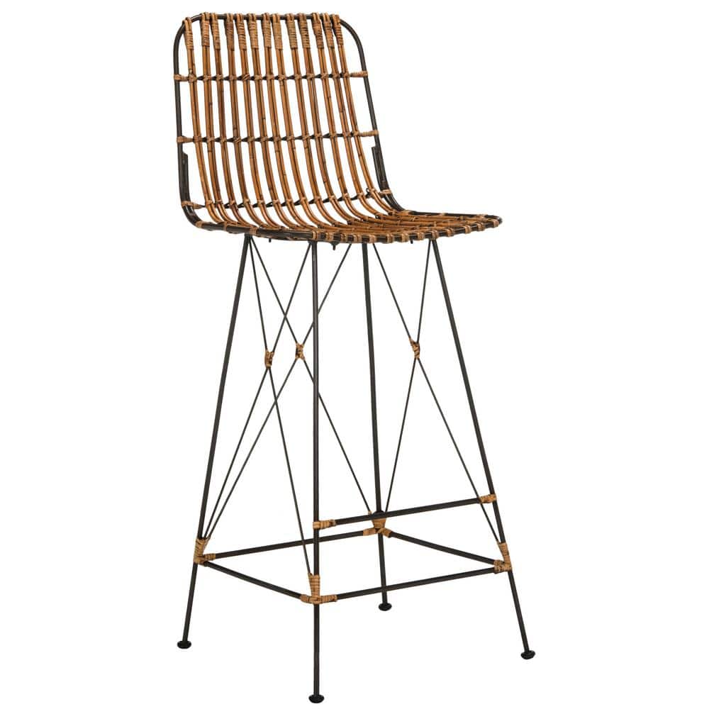 Luxuriant 43'' Natural Brown & Black Metal Wicker Bar Stool - Set of 2
