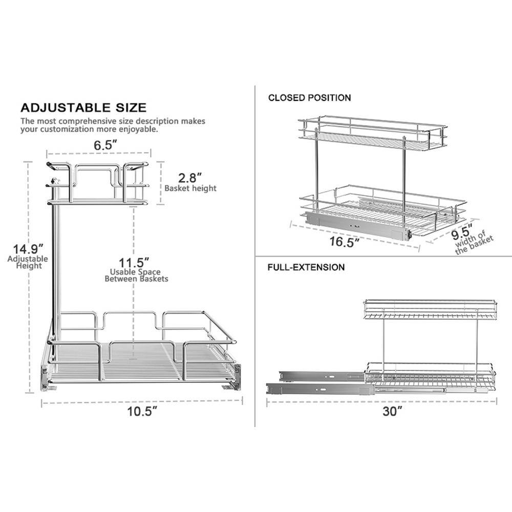 Silver 2-Tier Metal Pull-Out Under Sink Organizer