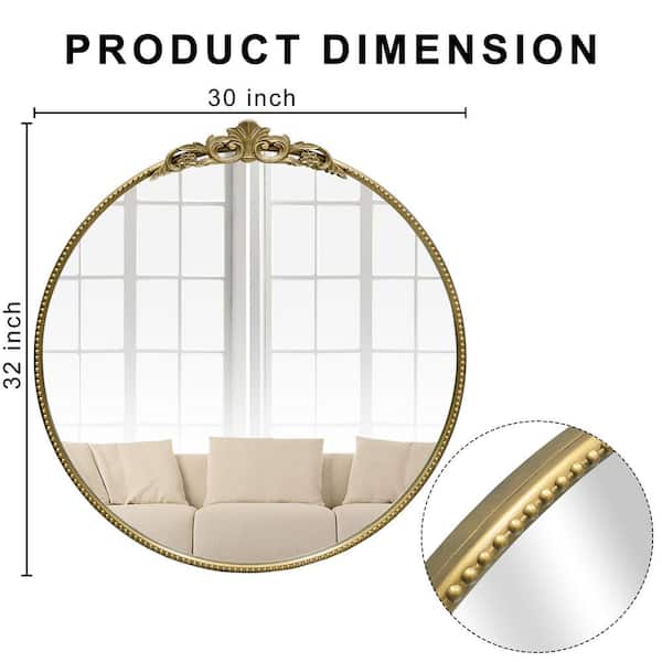 LuxHomez 32 in. W x 30 in. H Vintage Antique Gold Round Ornate