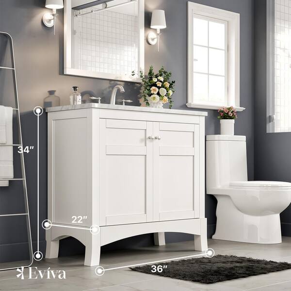 Eviva New York 36 in. W x 22 in. D x 34 in. H Bathroom Vanity in Gray with White Carrara Marble Top with White Sink