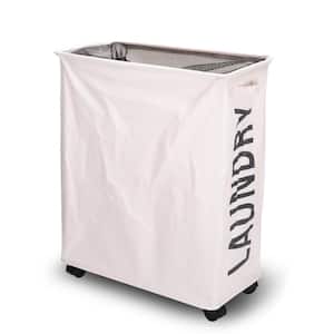 White Collapsible Water Resistant Rolling Laundry Hamper