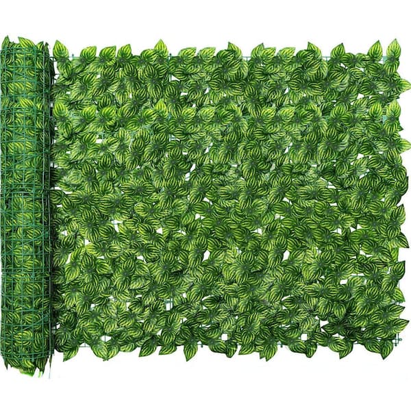 1 in 39.4 in. Artificial Watermelon Leaf Ivy Hedge Panel Privacy Fence Screen Color Family Green Outdoor Decoration