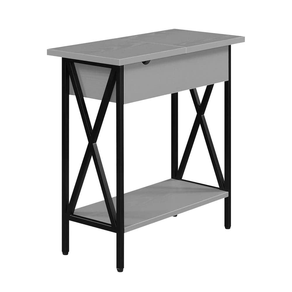 Tucson Gray/Black Rectangular Flip-Top End Table with Charging Station