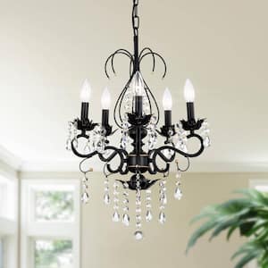 5-Light Black Rustic Linear Chandelier Kitchen Island Dining Room Living Room with No Bulbs Included