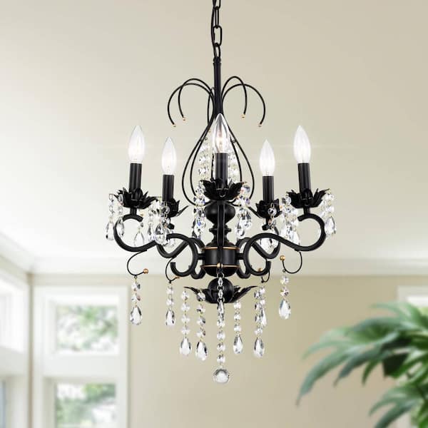 FIRHOT 5-Light Black Rustic Linear Chandelier Kitchen Island Dining Room Living Room with No Bulbs Included