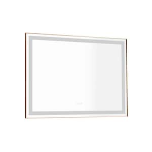 48 in. W x 36 in. H Rectangular Aluminum Framed Anti-Fog Dimmable Wall Mounted LED Bathroom Vanity Mirror in Gold