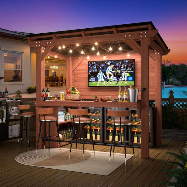 VEIKOUS 8.5 ft. x 6 ft. Cedar Wood Outdoor Bar Gazebo Pergola with