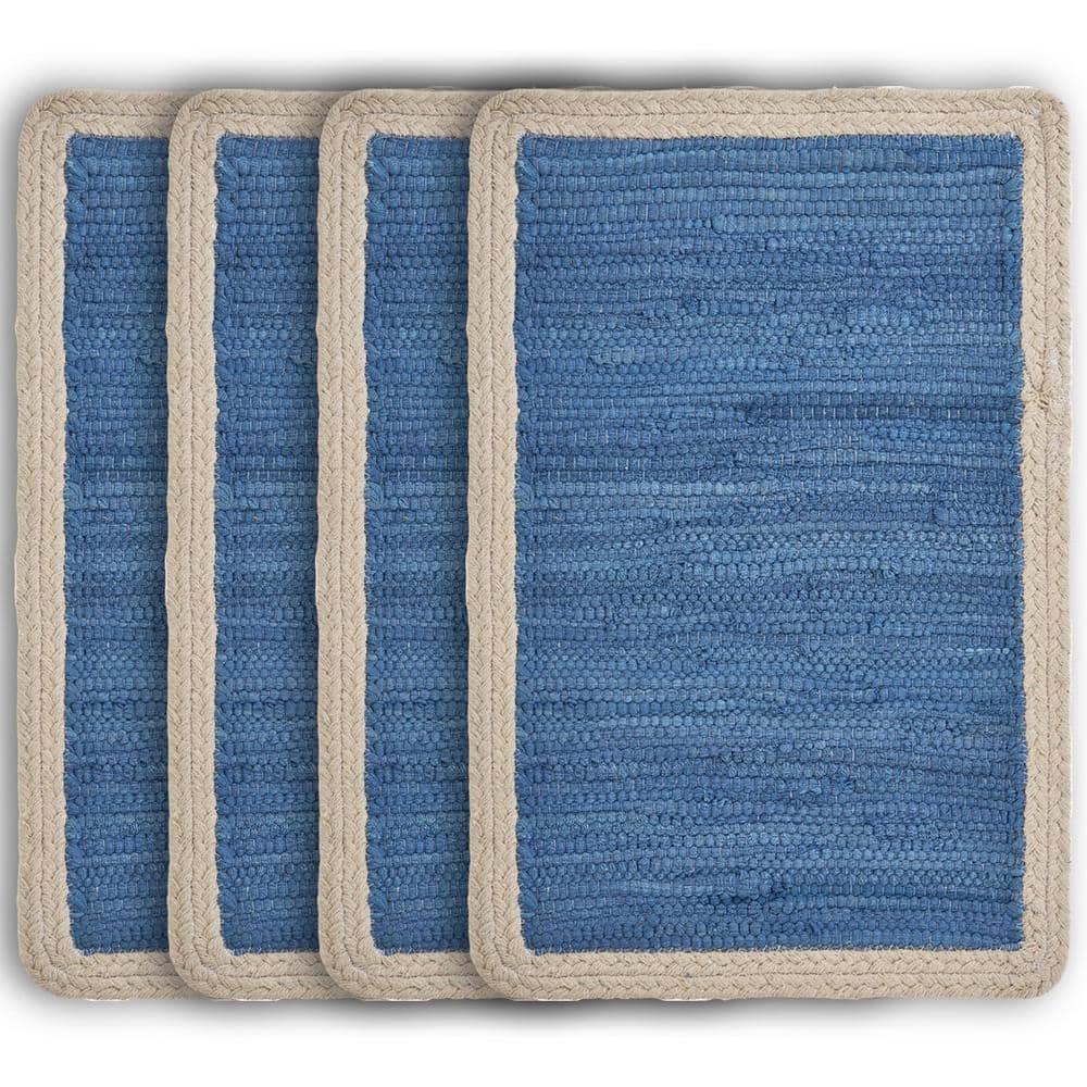 Bordered 19 in. x 13 in. Ocean Blue / Cream Cotton Placemat (Set of 4)