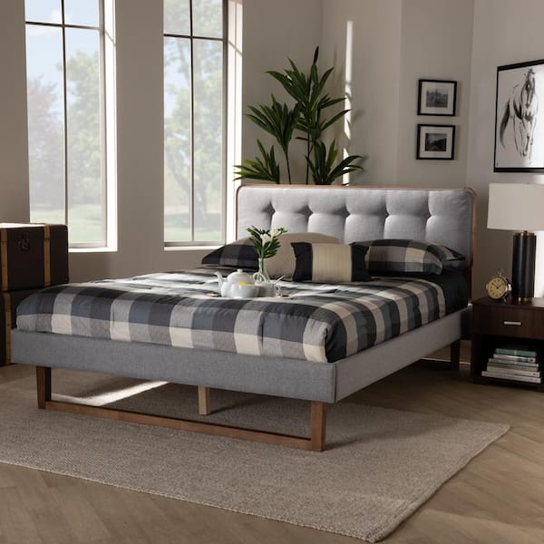 Baxton Studio Sofia Light Gray and Walnut King Platform Bed 167