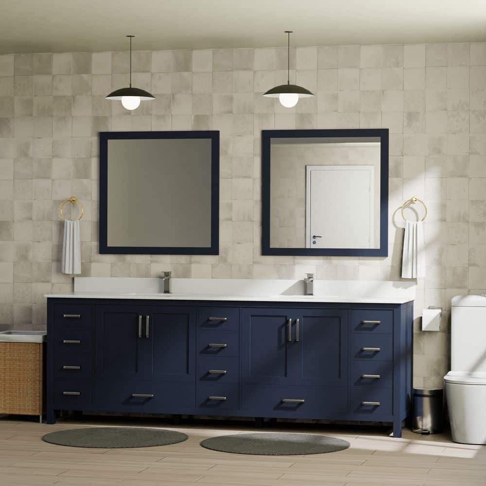 Jacques 84 in. W x 22 in. D Navy Blue Bath Vanity, Cultured Marble Top, Faucet Set, and 34 in. Mirror price history on PriceWatchPro
