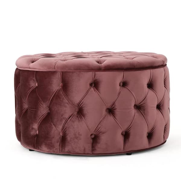 Noble House Zelfa Blush Round Ottoman