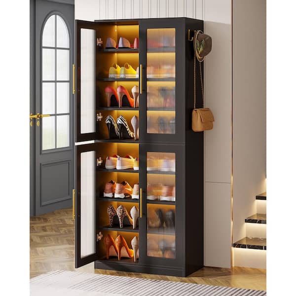 BYBLIGHT 66.93 in. H x 24.8 in. W Black 24-Pairs Tall Shoe Storage