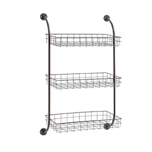 Black 3 Shelves Metal Wall Shelf with Suspended Baskets