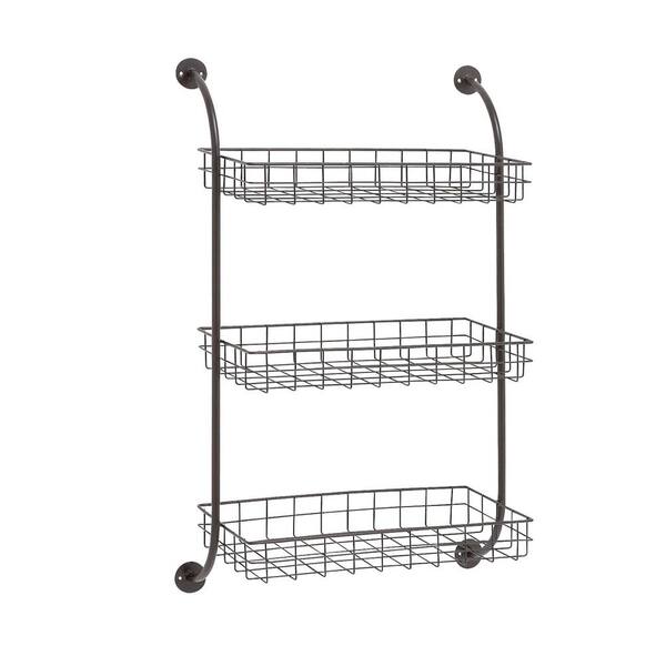 Litton Lane Black 3 Shelves Metal Wall Shelf with Suspended Baskets