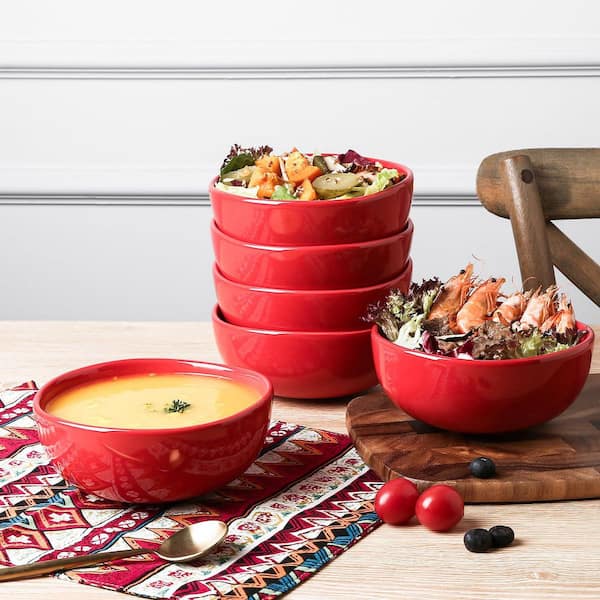Wudkey 26 fl. oz. Red Ceramic Cereal Bowl (Set of 6), for Rice
