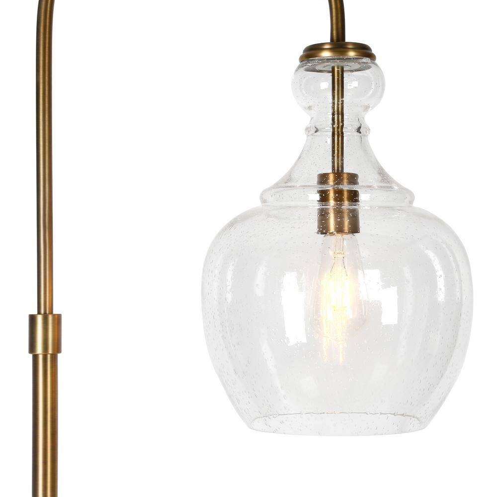 Verona Arc Bronze Floor Lamp with Seeded Glass Shade