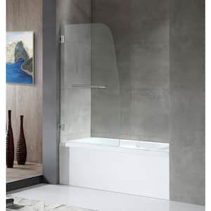 Grand Series 31.5 in. x 58 in. Frameless Hinged Tub Door in Chrome with Towel Bar Handle