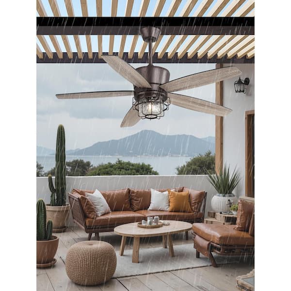 52 in Outdoor Brown Waterproof Ceiling Fan with Lights and Remote Control, 6-Speeds, 3-CCT, Downrod Mmount/Angled Mount