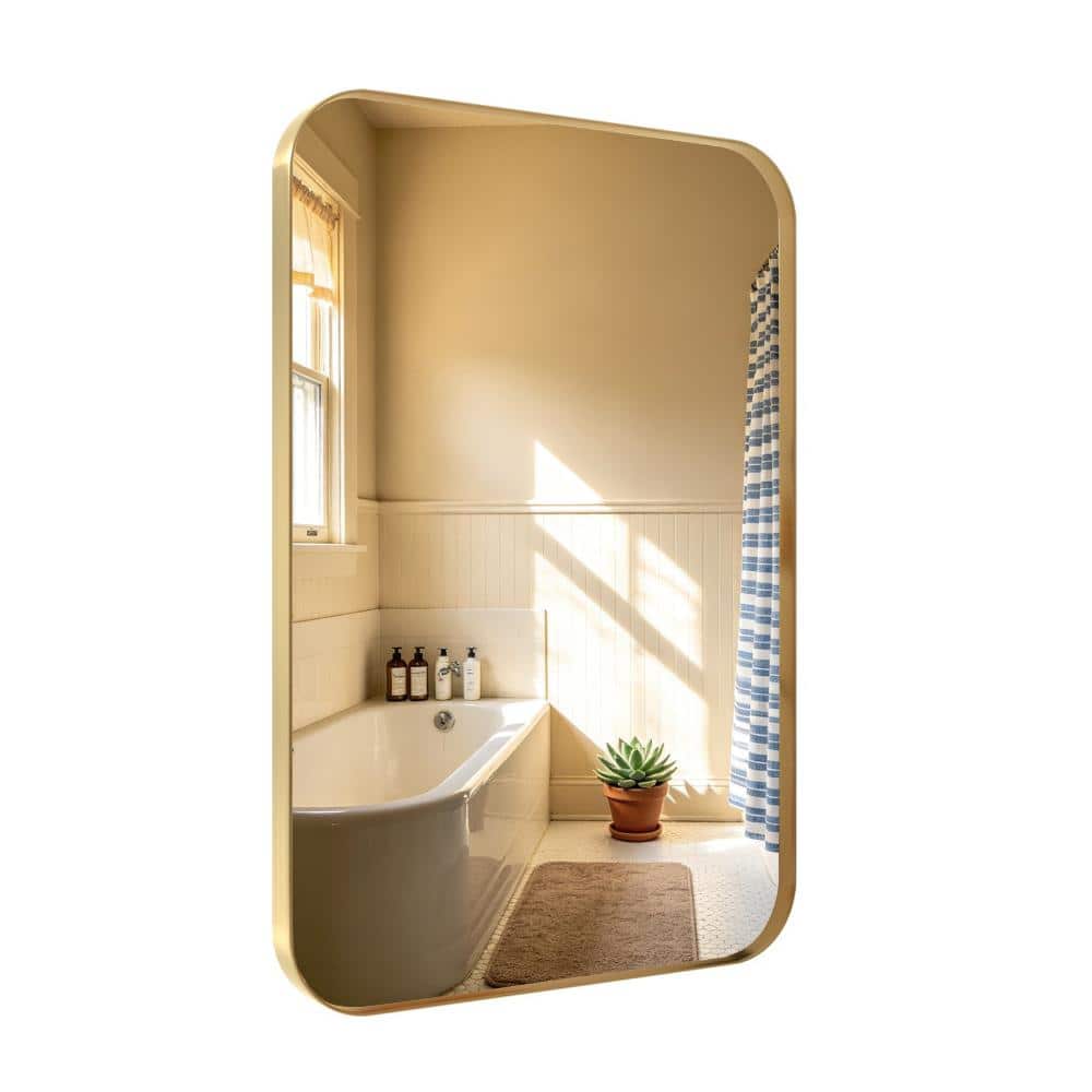22 in. W x 30 in. H Rectangular Stainless Steel Framed Wall Mirror Bathroom Vanity Mirror in Brushed Gold price history on PriceWatchPro