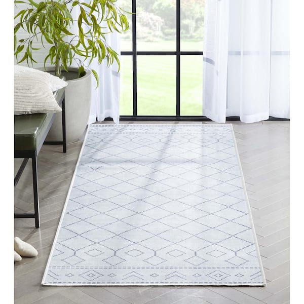 Ivory Grey 2 ft. x 5 ft. Runner Flat-Weave Apollo Anastasia Moroccan Moroccan Trellis Area Rug