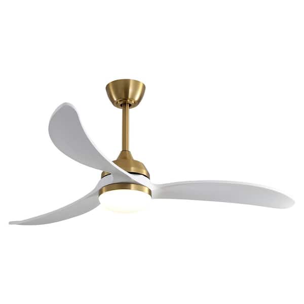 PUDO 52 in. Modern Integrated LED Indoor Gold Ceiling Fan Lighting with Timer and Adjustable Color Temperature