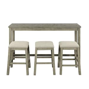 Rustic 4 Pieces Counter Height Rectangle Green Table with Padded Stools, Bar Dining Set with Wood Top Table Set Seats 3