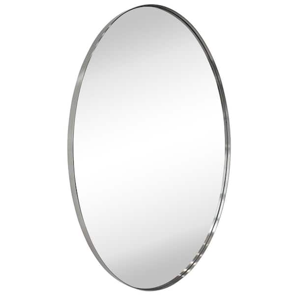 TEHOME Javell 20 in. W x 30 in. H Small Oval Stainless Steel Framed Wall Mounted Bathroom Vanity Mirror in Brushed Nickel