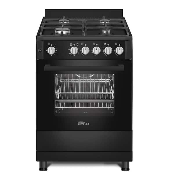Premium LEVELLA 24-in 4 Cast Iron Burners Freestanding Gas Range with 2.7 cu. ft. Oven Capacity (Black)