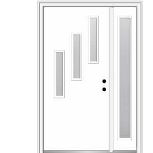 Davina 48 in. x 80 in. Left-Hand Inswing 3-Lite Frosted Glass Primed Fiberglass Prehung Front Door on 4-9/16 in. Frame