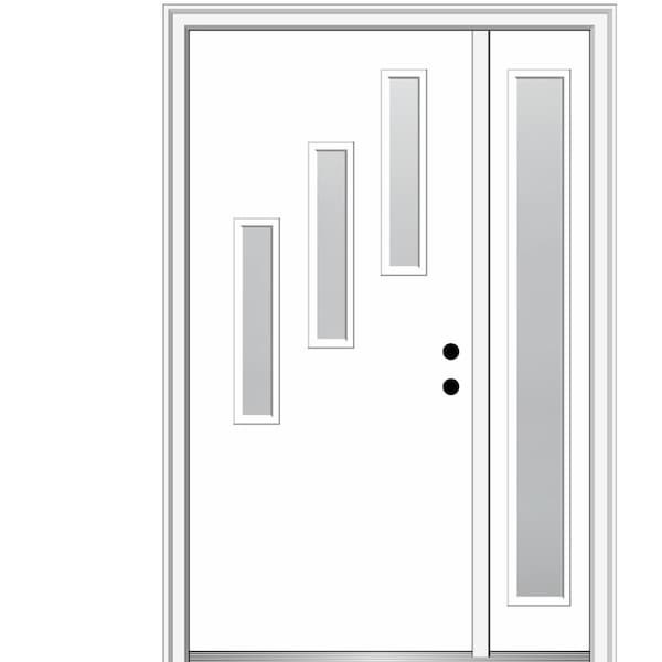 MMI DOOR Davina 48 in. x 80 in. Left-Hand Inswing 3-Lite Frosted Glass Primed Fiberglass Prehung Front Door on 6-9/16 in. Frame
