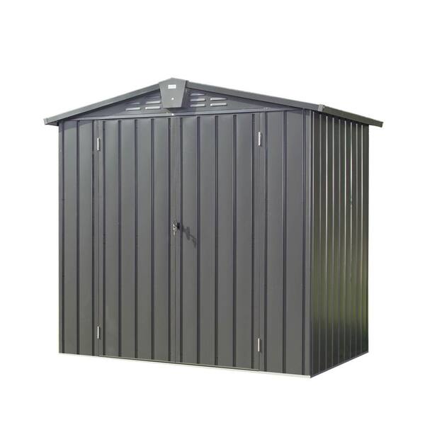 6.5 ft. W x 4.2 ft. D Outdoor Storage Galvanized Metal Shed with Lockable Double Door, Black (27.3 sq. ft.)
