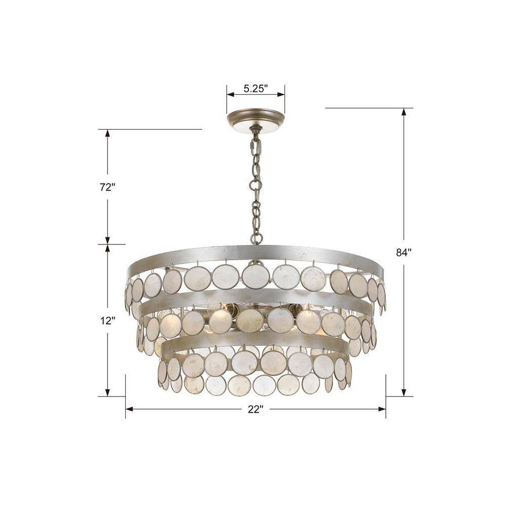 Antique Silver 6-Light Chandelier with Capiz Shell Accents