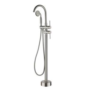 6 GPM Floor Mount Free Standing Tub Faucet with Hand Held Shower and Lever Handle in Brushed Nickel