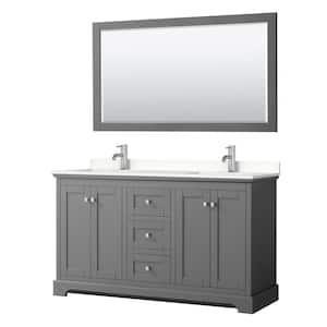 Avery 60 in. W x 22 in. D x 35 in. H Double Bath Vanity in Dark Gray with White Quartz Top and 58 in. Mirror