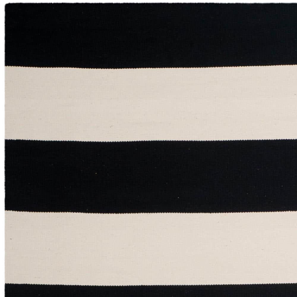 Black and Ivory Striped Cotton Square Rug, 6' x 6'