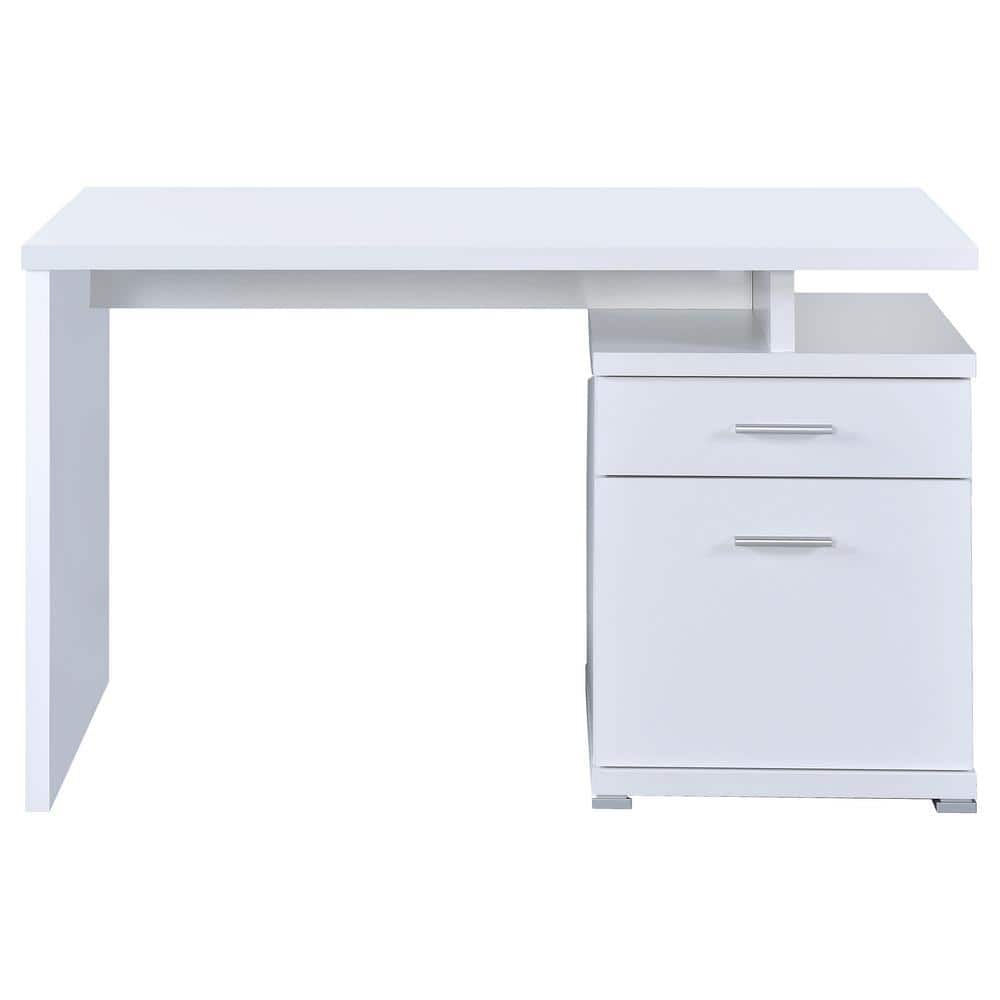 Transitional White Home Office Desk with Reversible Filing Cabinet