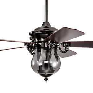 Anja 52 in. 3-Light Indoor Black Chrome Finish Ceiling Fan