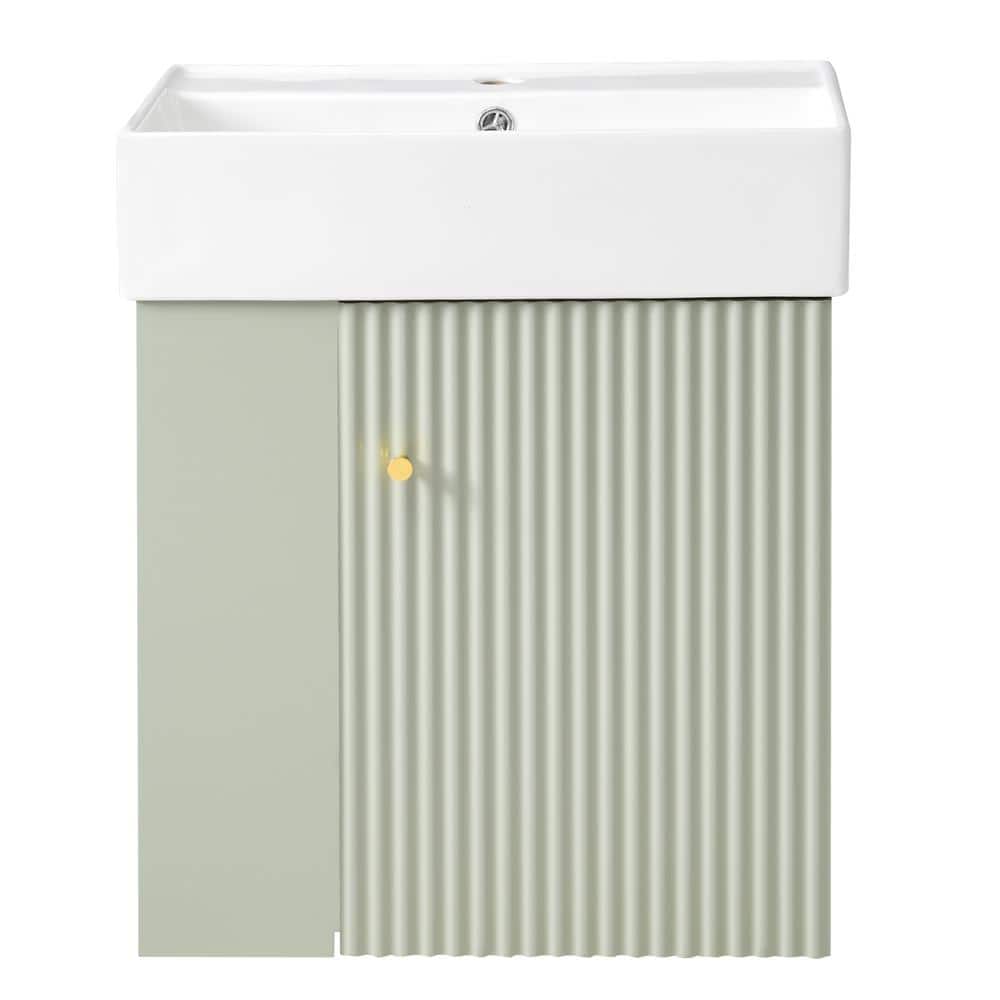 21.6 in. W Single Sink Floating Green Bath Vanity with White Ceramic Top, Soft Close Door, Left Side Storage price history on PriceWatchPro