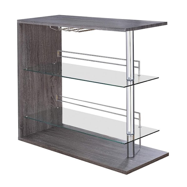 Benjara 42.5 in. Gray Plastic / Metal Radiant Rectangular Bar Table with 2-Shelves and Wine Holder