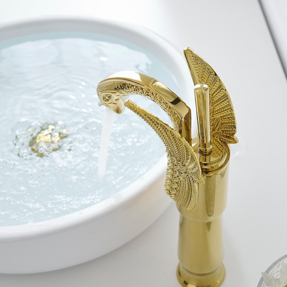 Polished Gold Swan Single Handle Vessel Sink Faucet